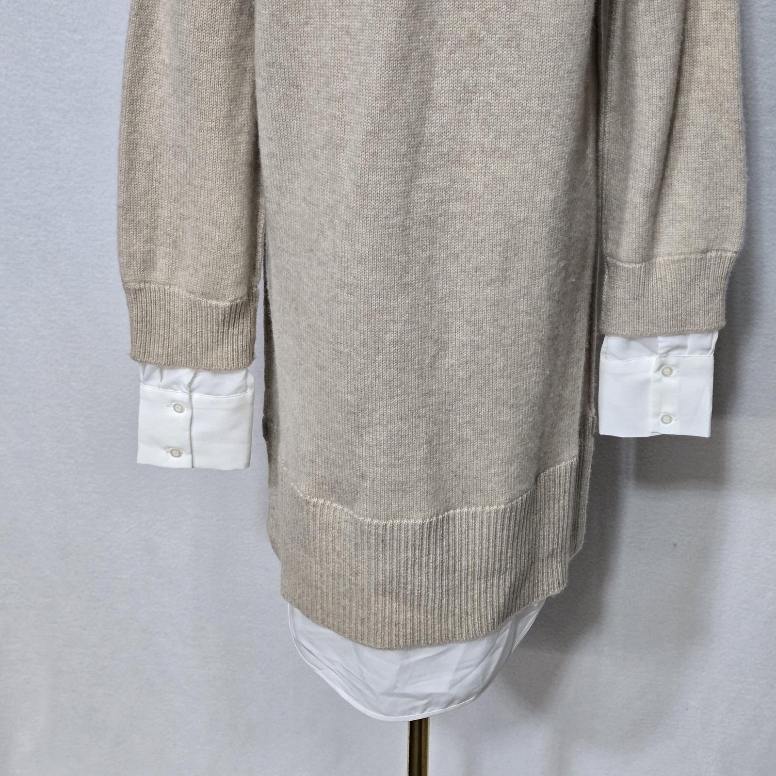 Brochu Walker Sweater Dress Womens Small Wool Cashmere Beige Layered V Neck — image 7 of 8